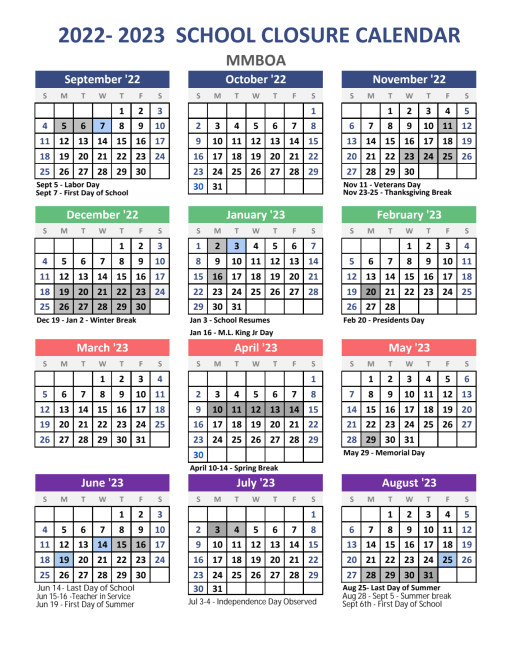 Usfca Calendar 2023 2022-2023 School Closure Calendar - Merry Moppet Preschool And Belmont Oaks  Academy