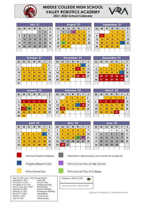 Mchs Calendar 2022 Home - Middle College High School