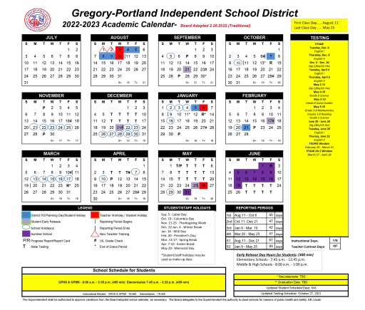 Sharyland Isd Calendar 2022 23 District Calendar - 2022-23 *New* - Gregory-Portland Independent School  District