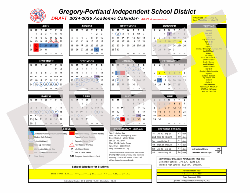 Pisd Calendar 2023 24 District Calendar - 2024-25 *Draft* - Gregory-Portland Independent School  District