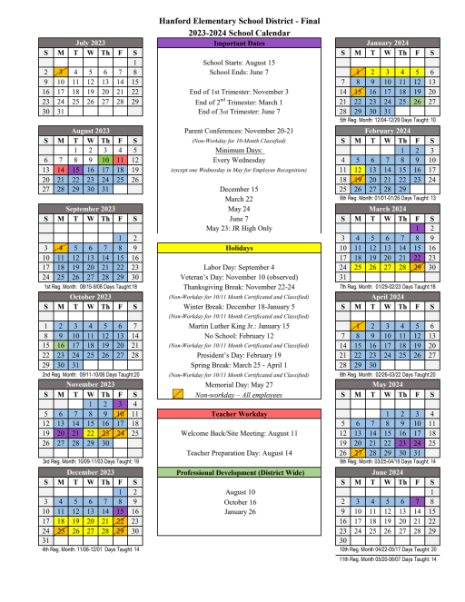 School Calendars - Hanford Elementary School District