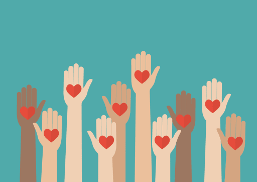 Hands and hearts in air illustration