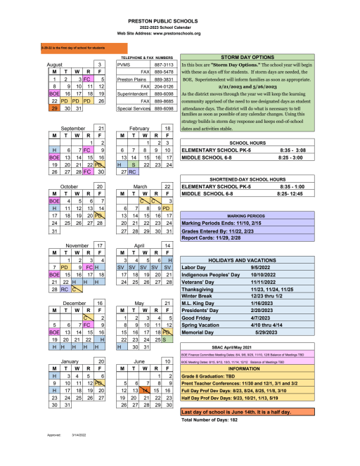 Pps Calendar 2023 2022-2023 District Calendar - Preston Public Schools