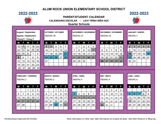 Calendar - Cesar Chavez Early Learning Center