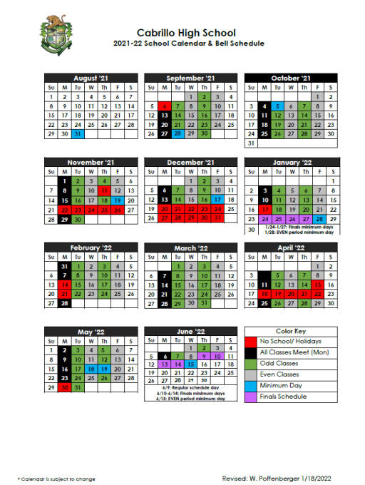 Bell Schedule and School Calendar - Juan Rodriguez Cabrillo High School