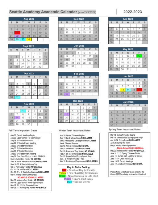 Seattle University Calendar 2023 2022-23 Calendar - Seattle Academy