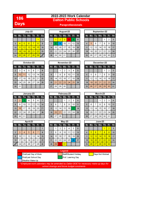 Employee Work Calendar - Dalton Public Schools