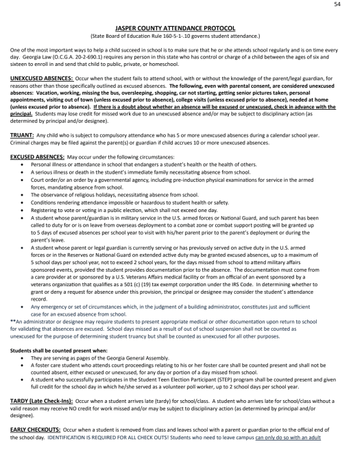 Attendance Policy - Jasper County Primary School