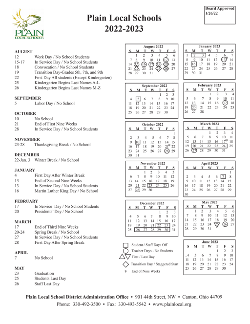 2022-2023 Calendar (pdf) - Plain Local Schools