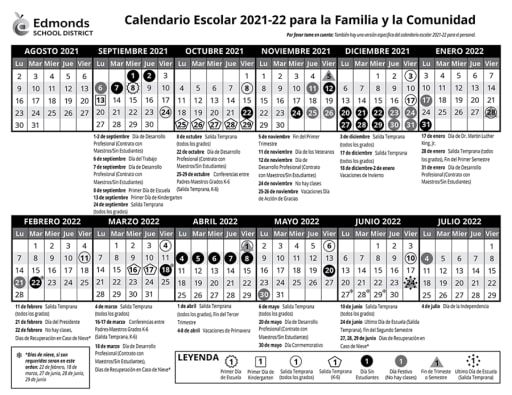 Calendars and Family Handbook 2021-22 - Edmonds School District