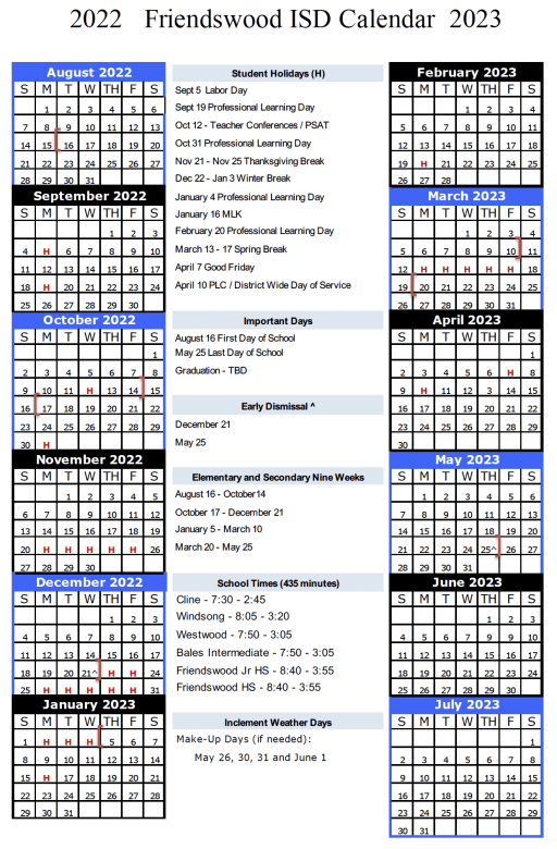 Academic Calendar - Friendswood ISD Academic Calendar - Friendswood ISD