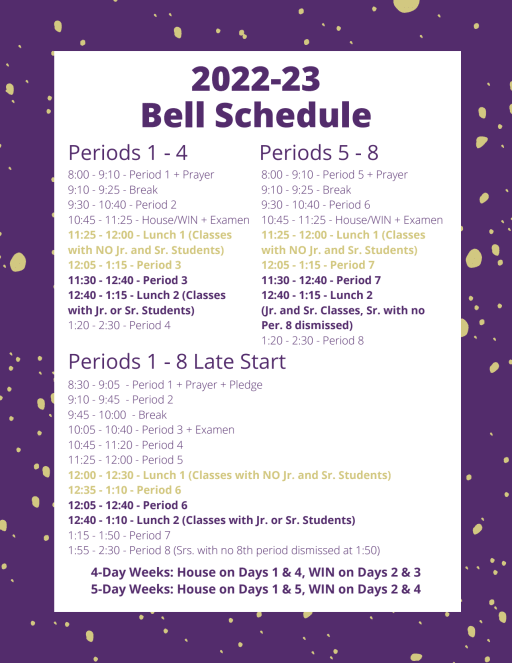Bell Schedule - Notre Dame Preparatory Catholic High School Grades 9-12