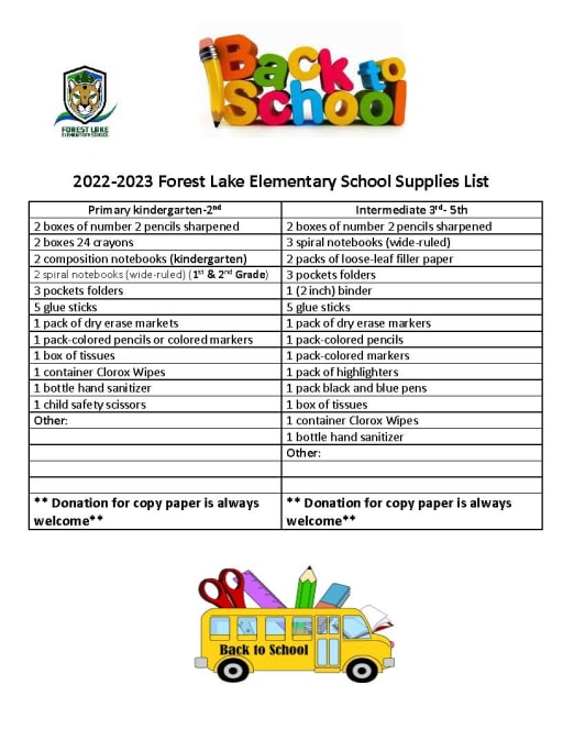 Kindergarten School Supplies List 2022