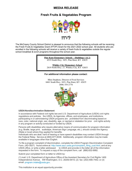 Food Services & District Wellness Committee - McCreary County School District