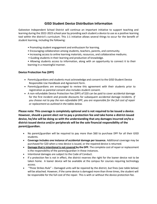 22 23 Device Protection Plan For Returning Gisd Students Galveston Independent School District