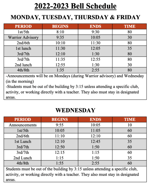 Bell/Lunch Schedules - West Point Jr. High School