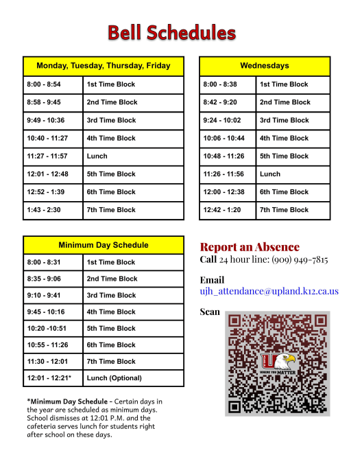 Bell Schedules - Upland Jr High Bell Schedules - Upland Jr High