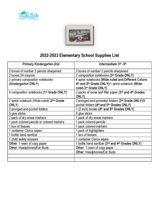 Below is our School Supply List - Coats Elementary School