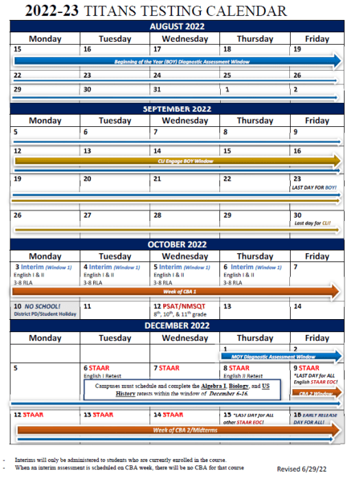 Testing Calendar - Port Arthur Independent School District