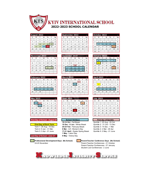 Kyiv International School 2025 Calendar Inge Regine