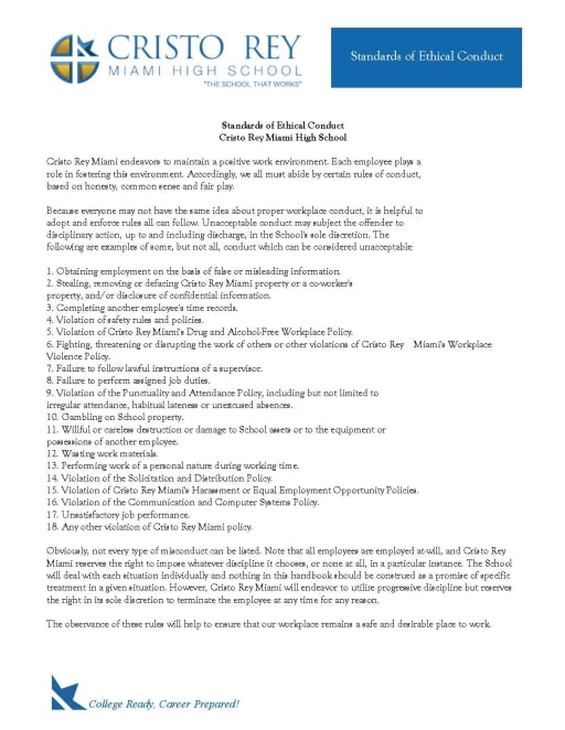 Standards of Ethical Conduct - Cristo Rey Miami High School