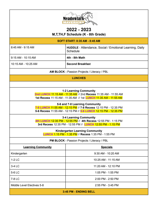 Bell Schedule - Meadowlark School
