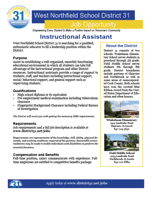 Job Opportunity: Instructional Assistant | Post Details