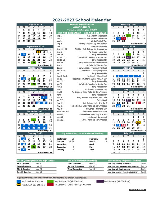 Printable Calendars - Tukwila School District