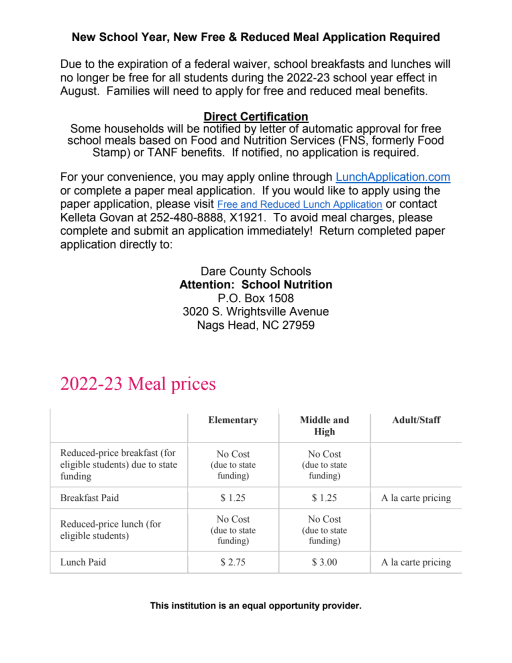 Lunch - Kitty Hawk Elementary School