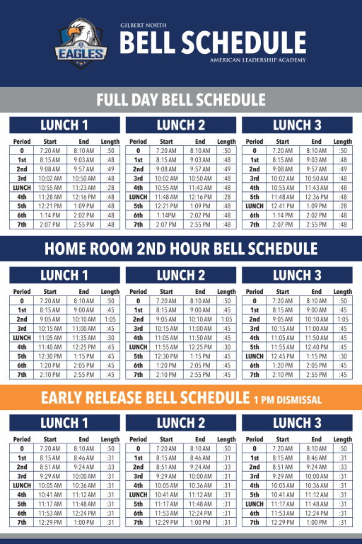 Bell Schedule | Gilbert North 7-12 | American Leadership Academy