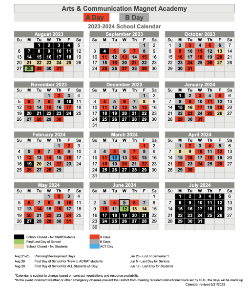 A/B Day Calendar - Arts and Communication Magnet Academy