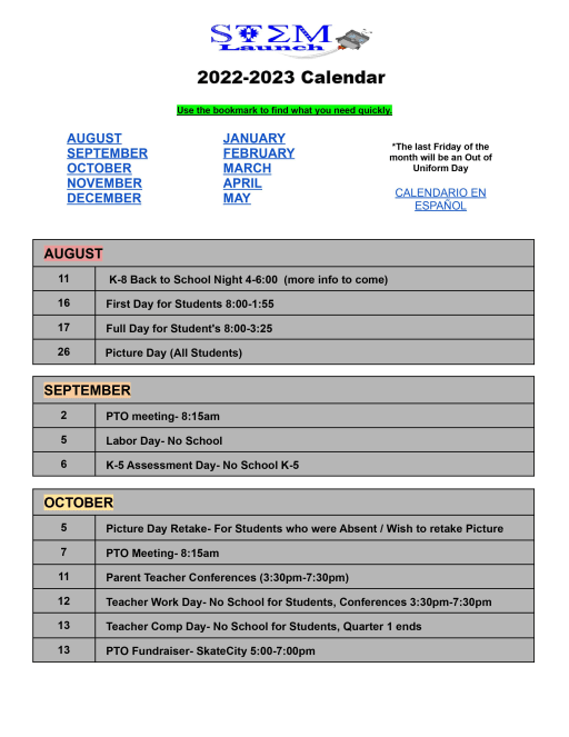 Calendar - STEM Launch