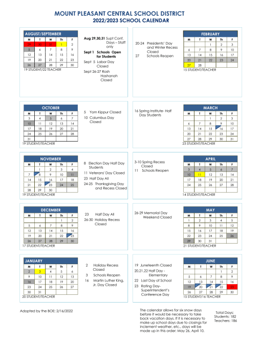 calendar-mount-pleasant-central-school-district