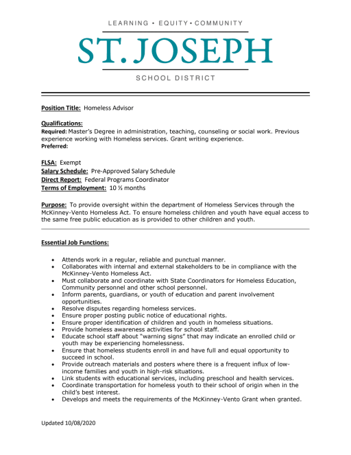Homeless Advisor | Extra Duty Details Page