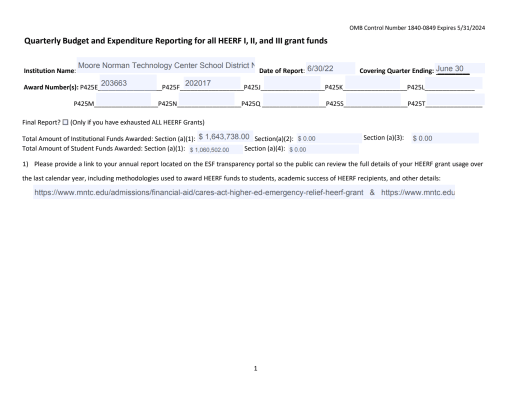 CARES Act Higher Ed Emergency Relief (HEERF) Grant - Moore Norman 