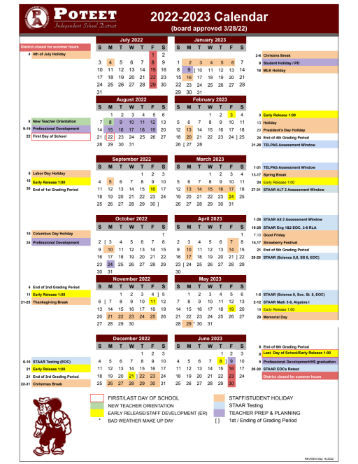 Academic Calendar - Poteet Intermediate School