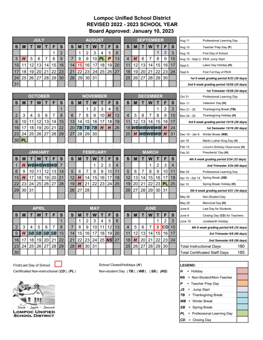 District Calendars - Lompoc Unified School District
