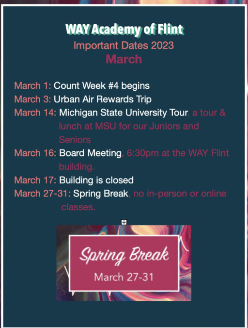 Way Academy of Flint: Check out the important dates coming up in March |  News Details
