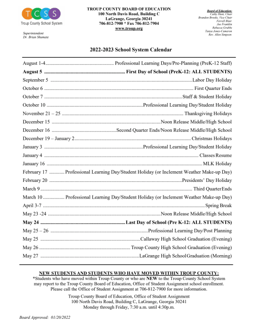 School Calendar 2021-2022 - Callaway High School