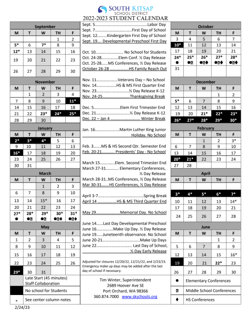Student Calendar - South Kitsap School District
