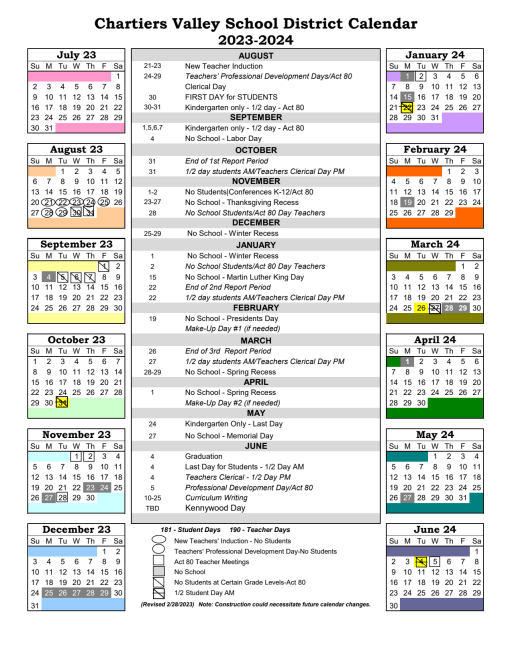 2023-2024 School Calendar - Chartiers Valley School District