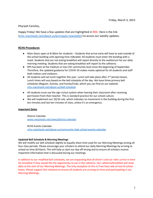 Principal's Newsletter - Richmond Community High School