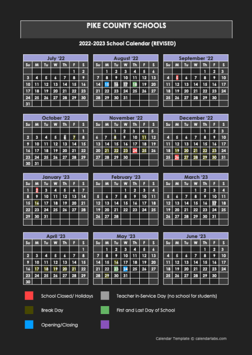 Calendar Yearly View - Pike County School District