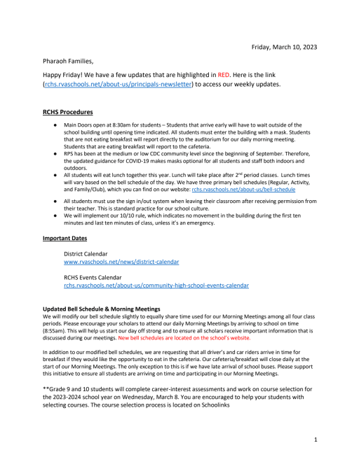 Principal's Newsletter - Richmond Community High School