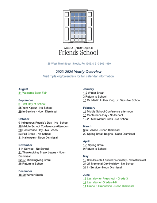 Yearly Overview - Media Providence Friends School