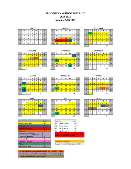 Woodburn School District Calendar 2025