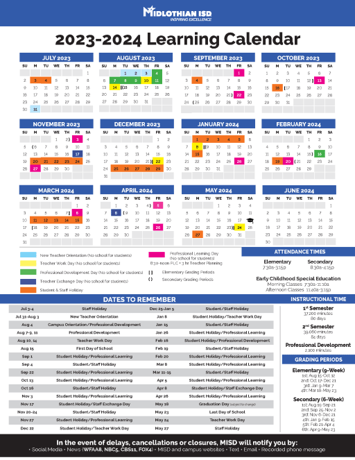 2023-24 MISD Learning Calendar Approved by Board of Trustees | News Detail  Page