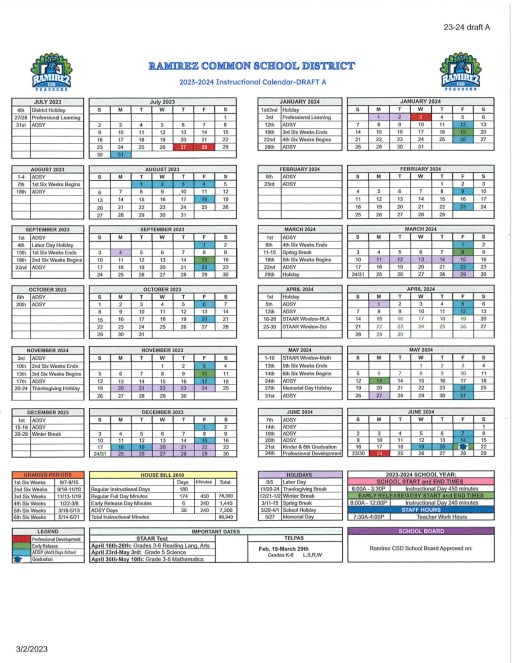 2023-24 School Calendar - Ramirez Common School District