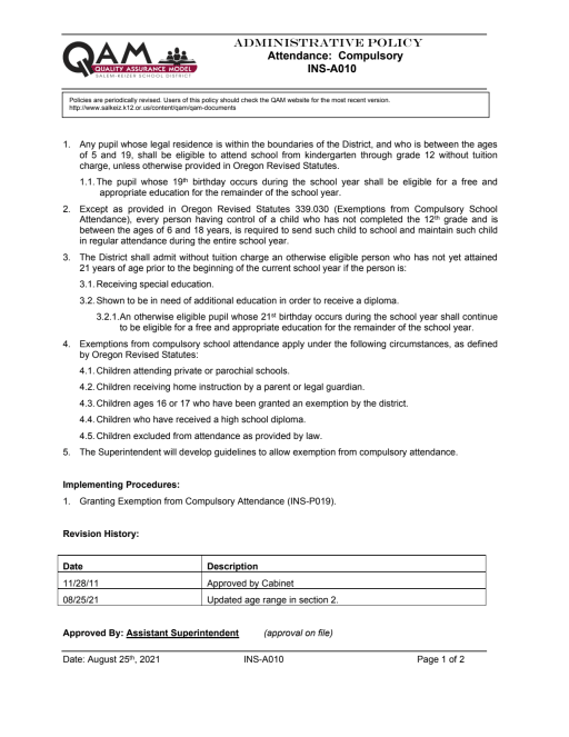 Attendance Compulsory INS-A010 | SK docs