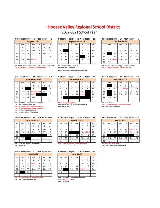 District Calendar (PDF) - Hoosac Valley Regional School District
